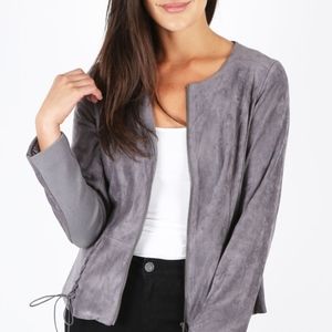 Women’s VEGAN SUEDE JACKET, grey, size M